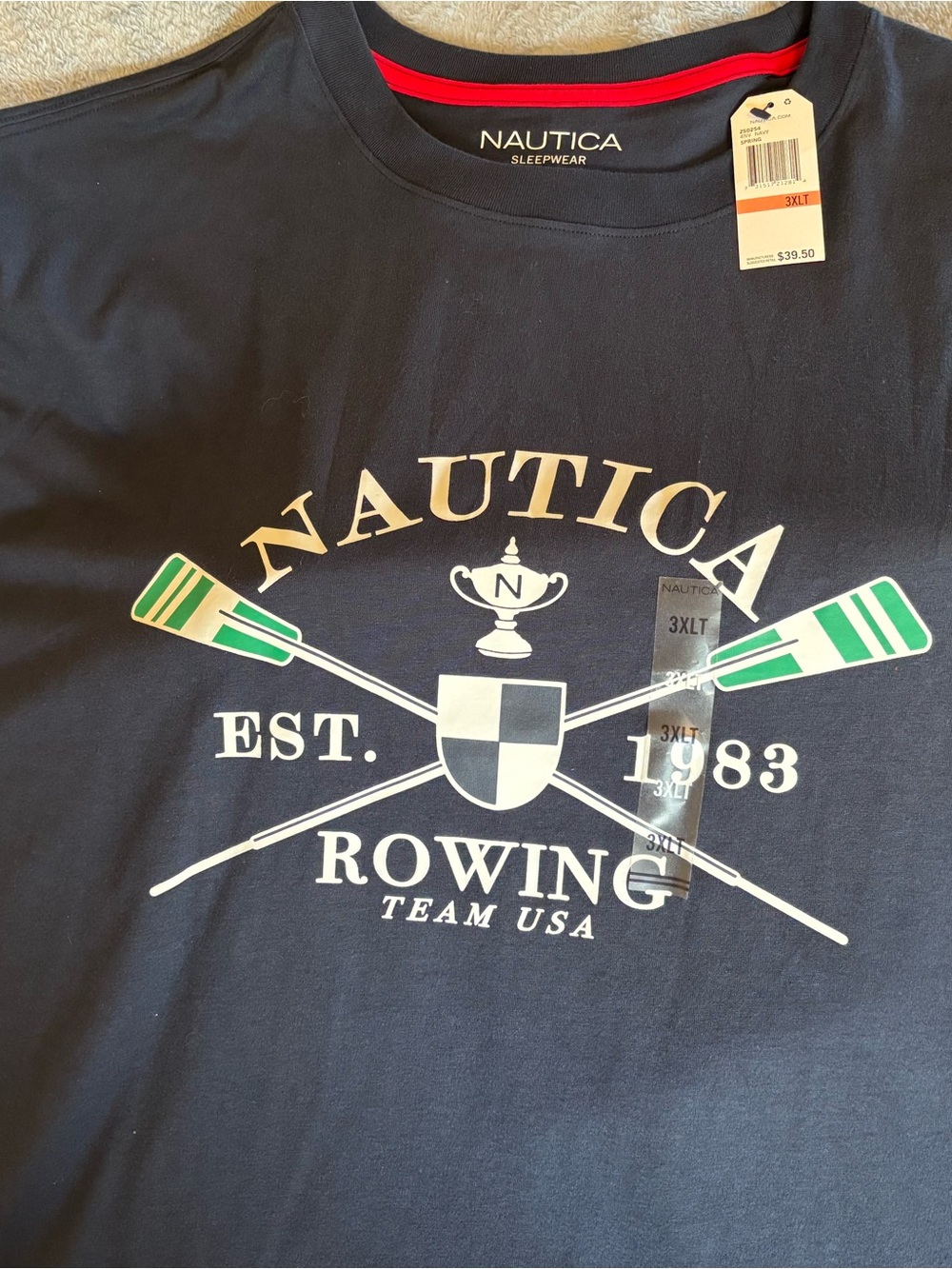 Nautica Men's Sleep/Lounge TShirt 3XLT Big & Tall. Navy Blue Rowing Graphic. NWT